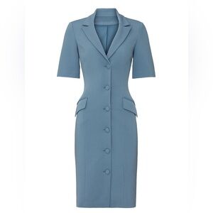 Blue blazer dress - Blue crepe. V-neckline. Front button closure. Fully lined.